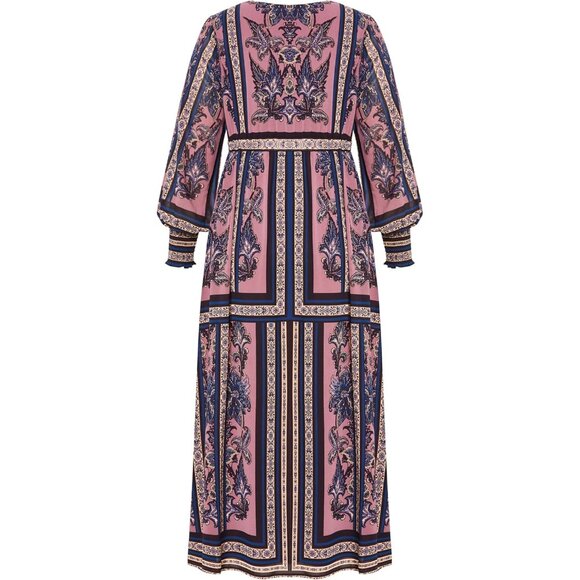 Womens Maxi Dress Polyester Dusk Plus Size Long Sleeves Elegant V-Neck - Picture 5 of 5